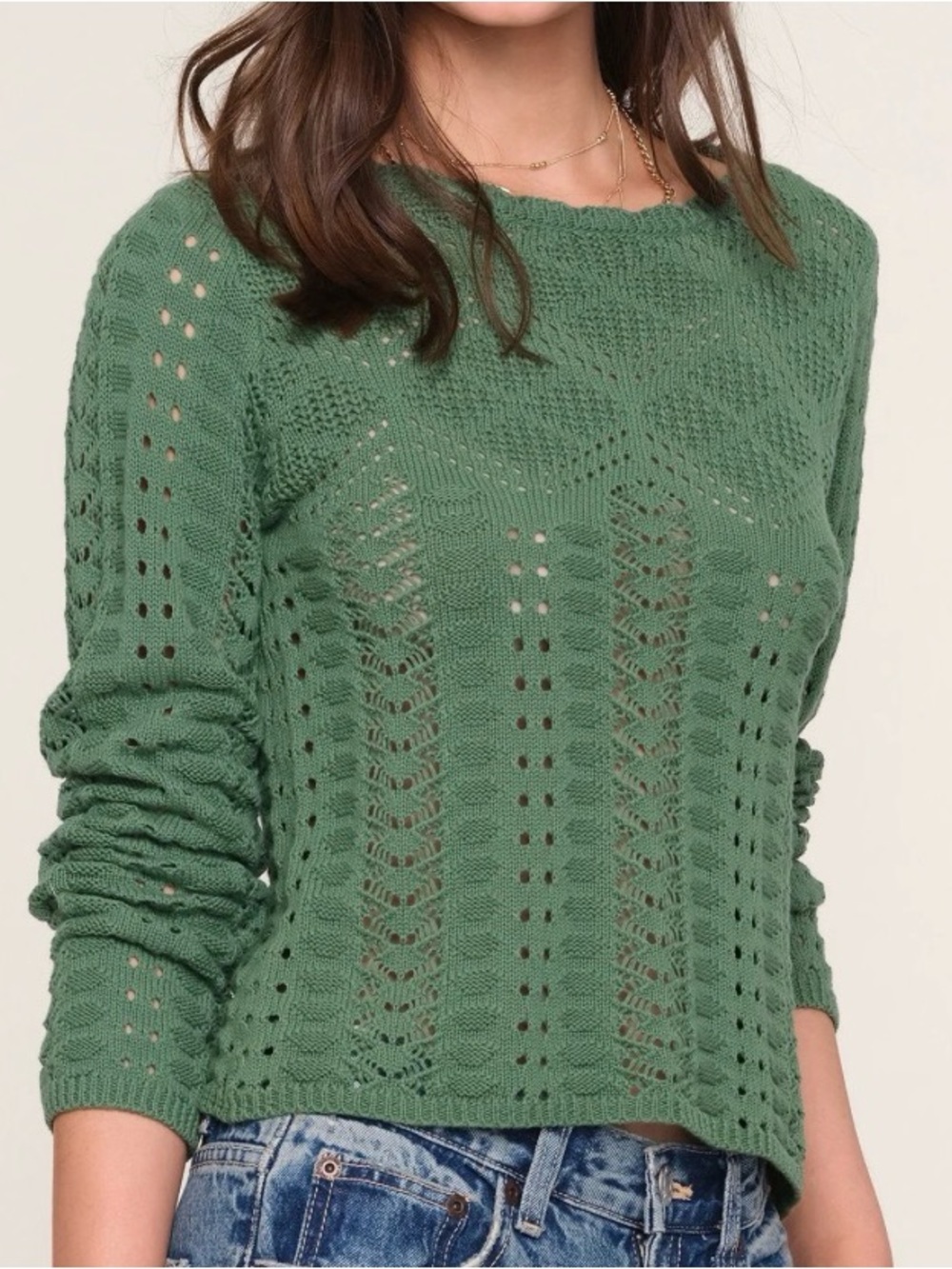 NWT - Heartloom Benet Woven Crochet Sweater - Green Cotton - Sz  Small